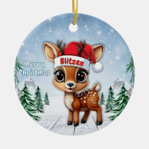 Baby Deer, Fawn, Doe, Reindeer🦌 🎄Merry Christmas Ceramic Ornament