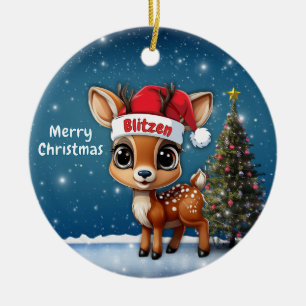Baby Deer, Fawn, Doe, Reindeer🦌 🎄Merry Christmas Ceramic Ornament