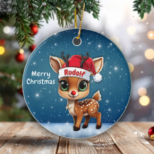 Baby Deer, Fawn, Doe, Reindeer🦌 🎄Merry Christmas Ceramic Ornament
