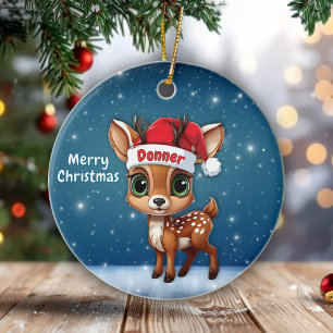 Baby Deer, Fawn, Doe, Reindeer🦌 🎄Merry Christmas Ceramic Ornament