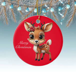 Baby Deer, Fawn, Doe, Reindeer🦌 🎄Merry Christmas Ceramic Ornament