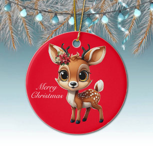 Baby Deer, Fawn, Doe, Reindeer🦌 🎄Merry Christmas Ceramic Ornament