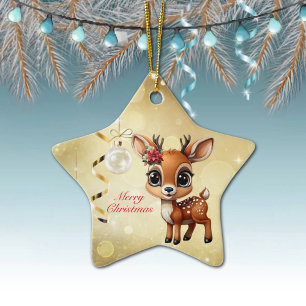 Baby Deer, Fawn, Doe, Reindeer🦌 🎄Merry Christmas Ceramic Ornament