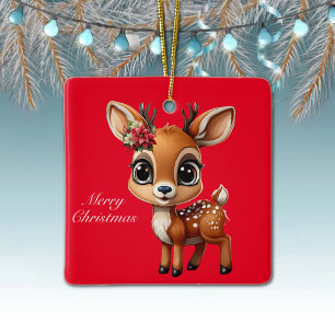 Baby Deer, Fawn, Doe, Reindeer🦌 🎄Merry Christmas Ceramic Ornament