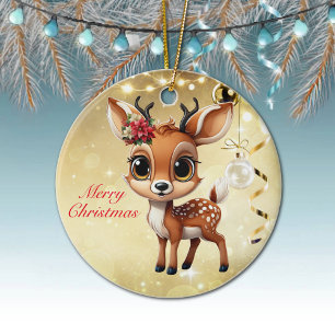 Baby Deer, Fawn, Doe, Reindeer🦌 🎄Merry Christmas Ceramic Ornament