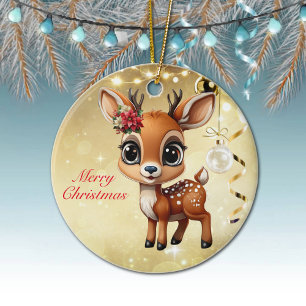 Baby Deer, Fawn, Doe, Reindeer🦌 🎄Merry Christmas Ceramic Ornament