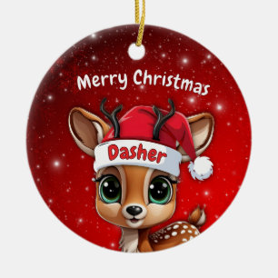 Baby Deer, Fawn, Doe, Reindeer🦌 🎄Merry Christmas Ceramic Ornament