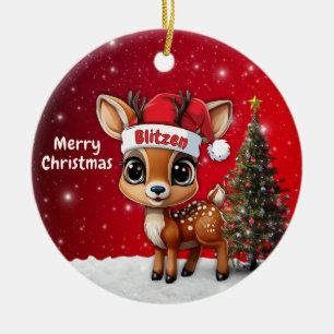 Baby Deer, Fawn, Doe, Reindeer🦌 🎄Merry Christmas Ceramic Ornament