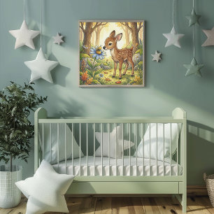 Baby Deer Fawn Forest Animals Nursery Poster