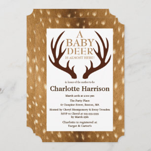 Baby Deer Fawn Fur & Antlers Baby Shower Invitation