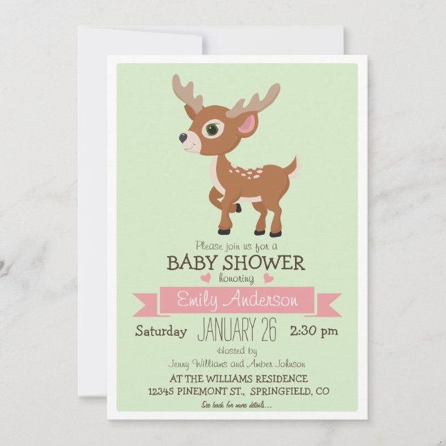 Baby Deer, Fawn, Woodland Baby Shower or Sprinkle Invitation (Front)