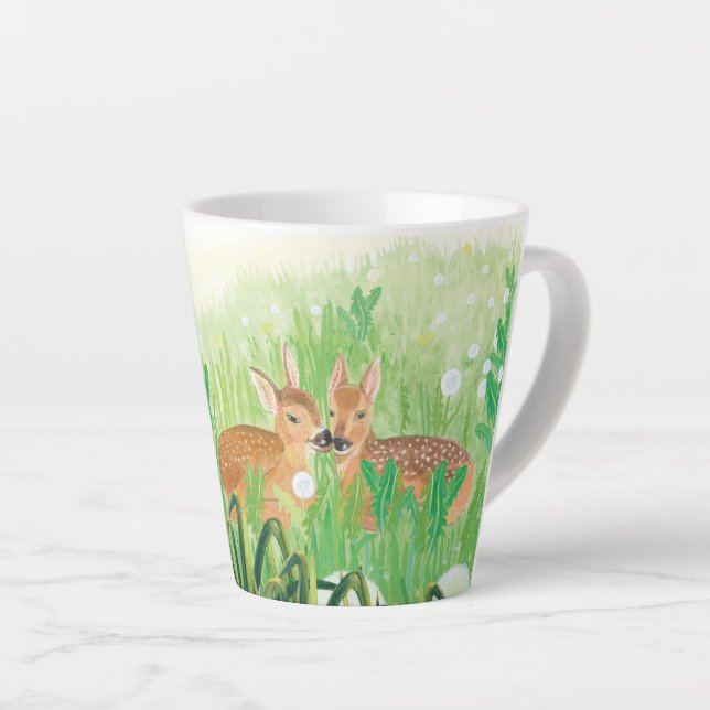 Baby Deer - Fawns in Grass Illustration   Latte Mug (Right Angle)