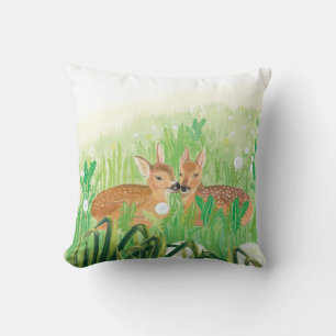 Baby Deer - Fawns in Tall Grass Illustration Cushion