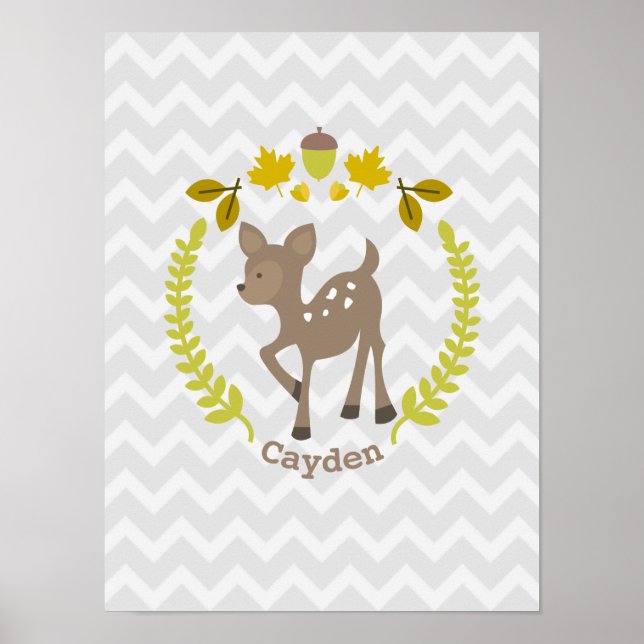Baby Deer Grey Chevron Nursery Artwork - Boy Poster (Front)