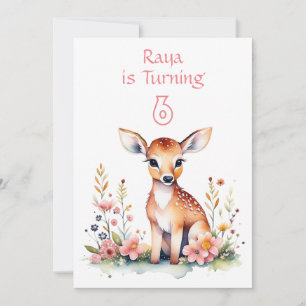 Baby Deer in Flowers Girl's Birthday Party Invitation