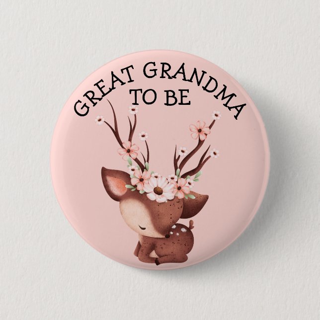 Baby Deer in Flowers | Great Grandma Baby Shower 6 Cm Round Badge (Front)