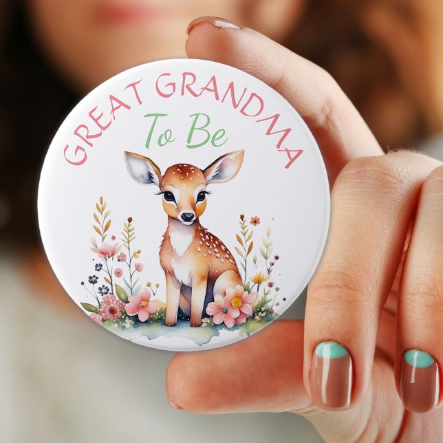 Baby Deer in Flowers | Great Grandma  Baby Shower 7.5 Cm Round Badge (Creator Uploaded)