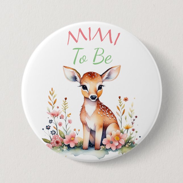 Baby Deer in Flowers Mimi to be Baby Shower 7.5 Cm Round Badge (Front)