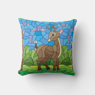 Baby Deer in Green Meadow  Cushion
