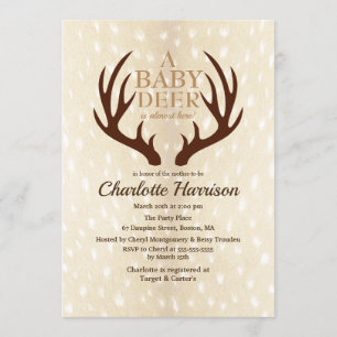Baby Deer Light Fawn Fur & Antlers Baby Shower Invitation