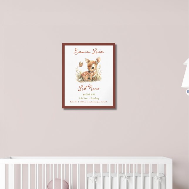 Baby Deer Personalised Baby Announcement Nursery Poster (Creator Uploaded)