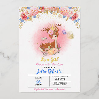 Baby Deer Pink Floral Woodland Girl Baby Shower