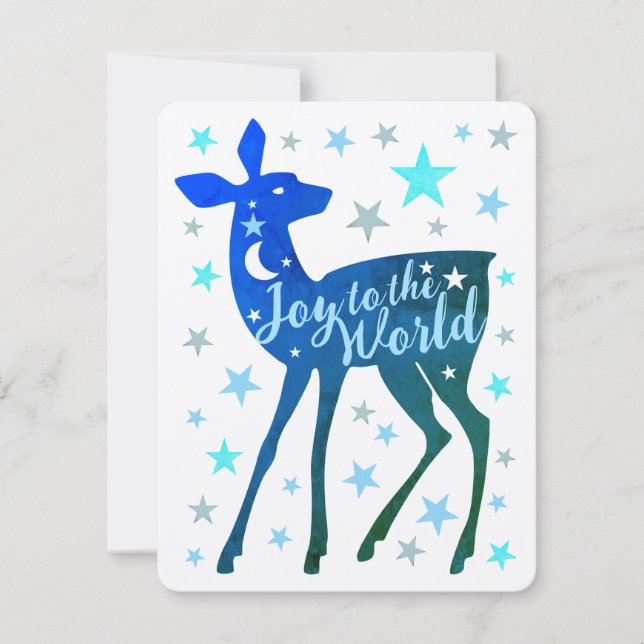 Baby Deer & Stars Joy to the World Flat Holiday Card (Front)