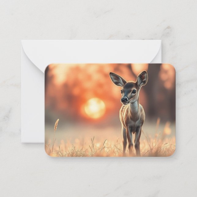 Baby Deer Sunrise Pocket Hug Note Card (Front)
