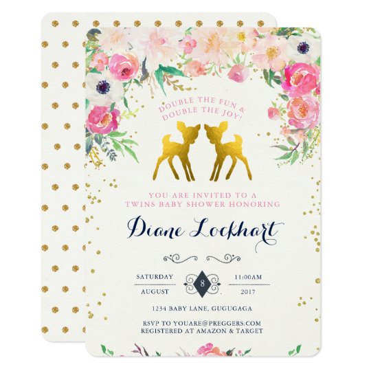 Baby Deer Twin Baby Shower Invitation