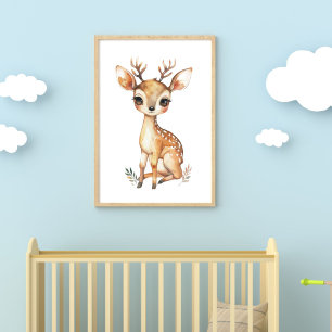 Baby Deer Watercolor Nursery Print Digital Printed