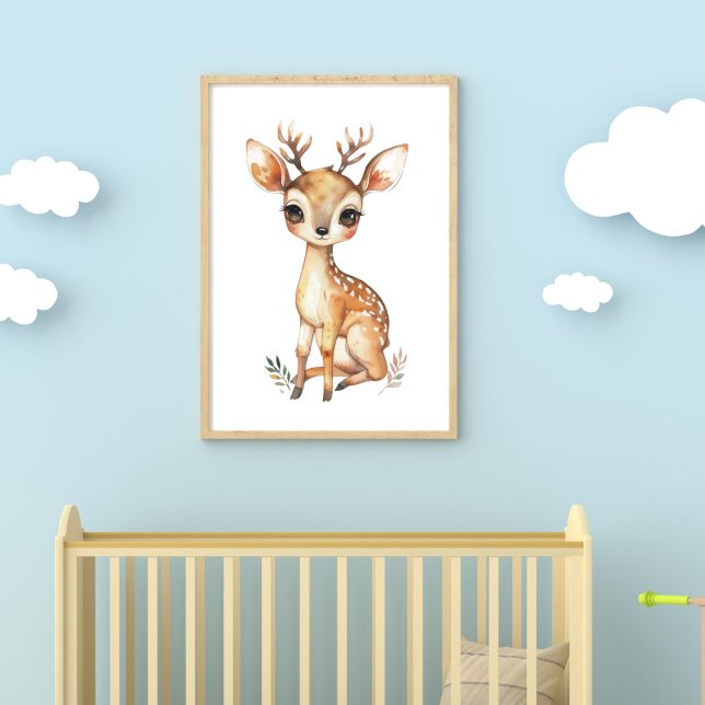 Baby Deer Watercolor Nursery Print Digital Printed (Baby Deer Woodland Animal Baby Nursery Print. Digital Download or Printed from Zazzle. up to 30x40 )