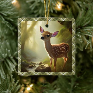 Baby Deer Wildlife Portrait Personalised  Ceramic Ornament
