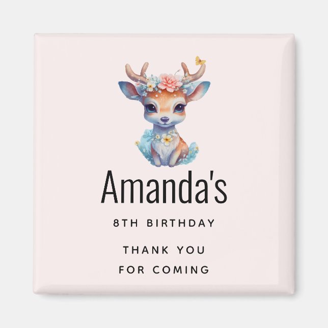 Baby Deer with Floral Antlers Birthday Thank You Magnet (Front)