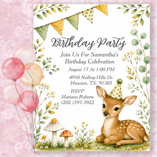Baby Deer Woodland Animals Birthday Party Invitation