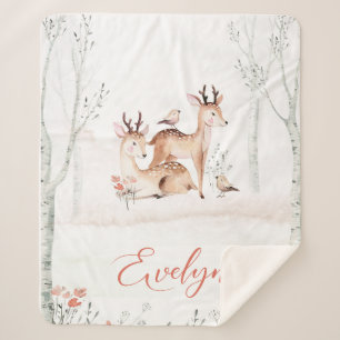 Baby Deer Woodland Blanket   50x60 Sherpa