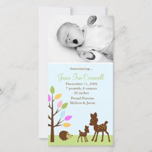 Baby Deer Woodland Photo Birth Announcements