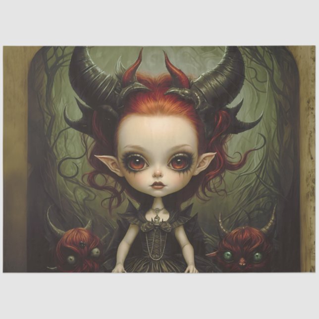 Baby Devil Gothic Fantasy Dark Whimsical Decoupage Tissue Paper (Front)
