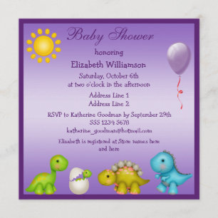 Baby Dino and Dinosaurs Purple Baby Shower Invitation