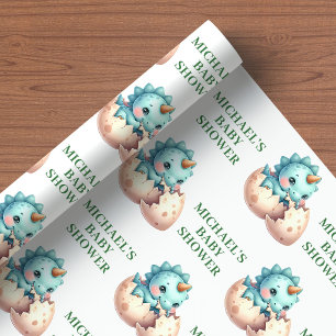 Baby Dino Boy Shower Wrapping Paper Hatching Soon