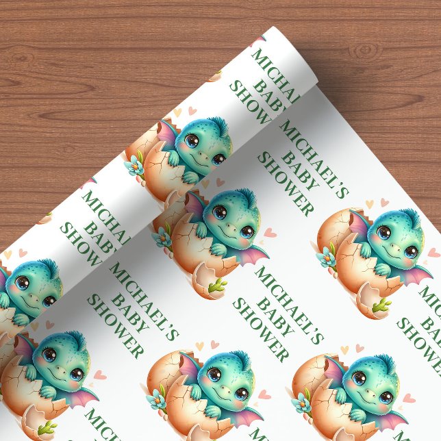 Baby Dino Shower Wrapping Paper Cute Hatching Soon (Baby Dino Shower Wrapping Paper Cute Hatching Soon)