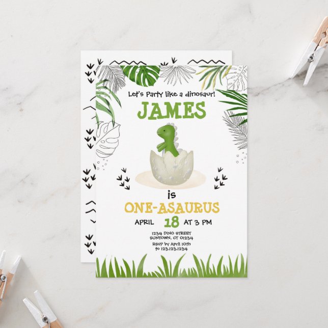 Baby Dinosaur Any Age Birthday Invitation (Front/Back In Situ)