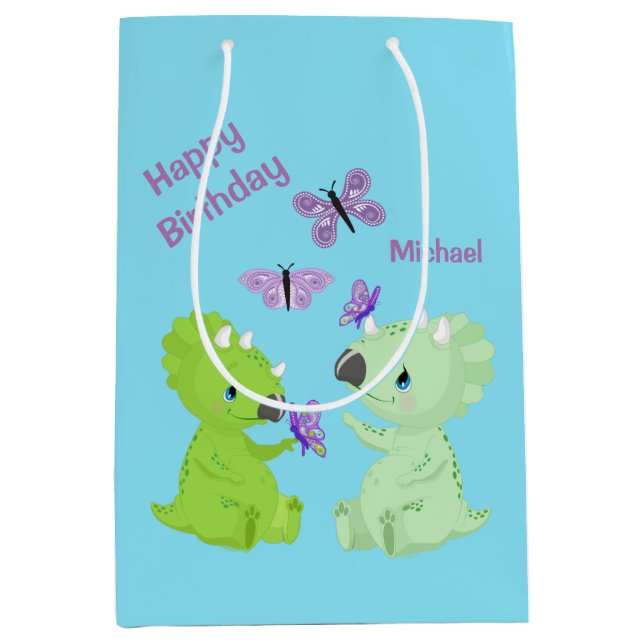 Baby Dinosaur Birthday or Shower Medium Gift Bag (Front)