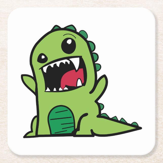 Baby dinosaur cartoon square paper coaster (Front)