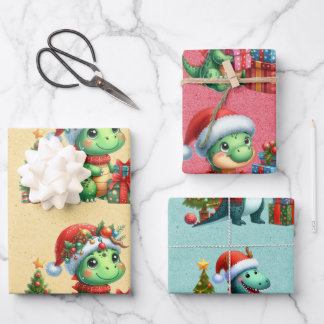 Baby Dinosaur Christmas Kids Wrapping Paper Sheet