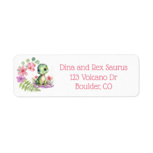 Baby Dinosaur Girl Pink and Purple Address Return Address Label