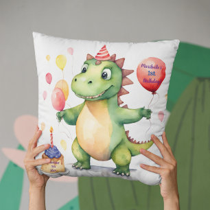 Baby Dinosaur Girls Personalised Birthday Cushion