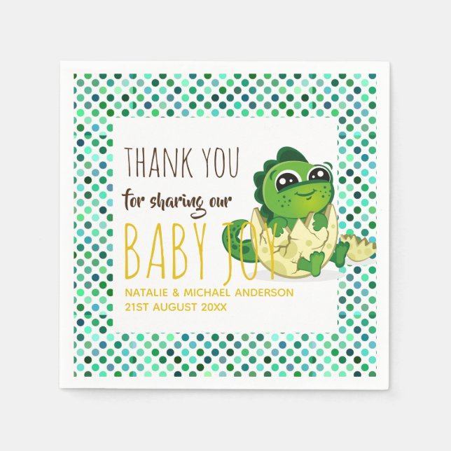 Baby Dinosaur Hatching Egg Cute Boys Girls Shower Napkin (Front)