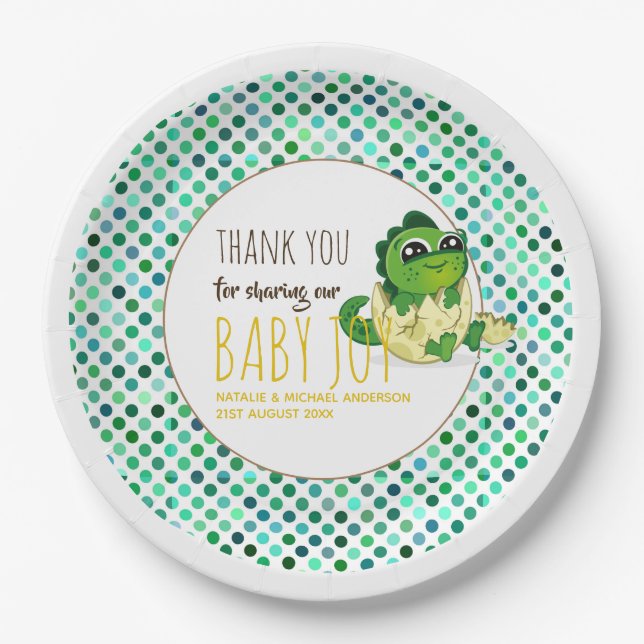 Baby Dinosaur Hatching Shower Party Paper Plate (Front)