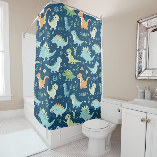 Baby Dinosaur Pattern Shower Curtain (In Situ)