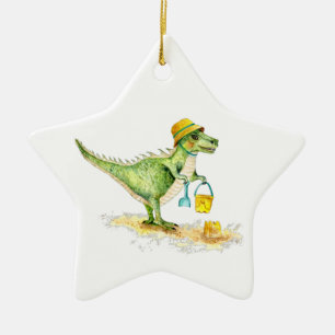 Baby Dinosaur T-Rex on the Beach Ceramic Ornament